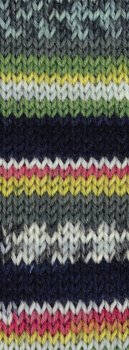 LANDLUST DIE SOCKENWOLLE - Bunte Bänder | 703 - Schwarzblau/Grün/Dunkelgrau/Mint/Anthrazit/Gelb/Weiß/Lachsorange Gestreift / mit