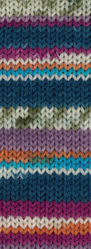 LANDLUST DIE SOCKENWOLLE - Bunte Bänder | 710 - Türkis/Ecru/Dunkelpetrol/Khaki/Pflaume/Orange/Orchidee Gestreift / mit Jacquard