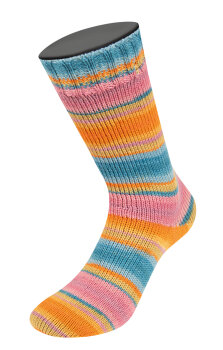 LANDLUST DIE SOCKENWOLLE | 129 - Rosa/Altrosa/Erika/Grüngelb/Gelb/Orange/Mint/ Seegrün Gestreift