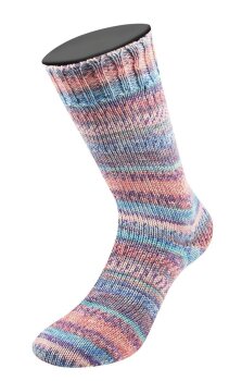 Landlust DIE SOCKENWOLLE SEIDE 100G | 334 - Türkis/Himmelblau/Violett/Rosa/Lachs/Grau-/ Zartrosa Gestreift